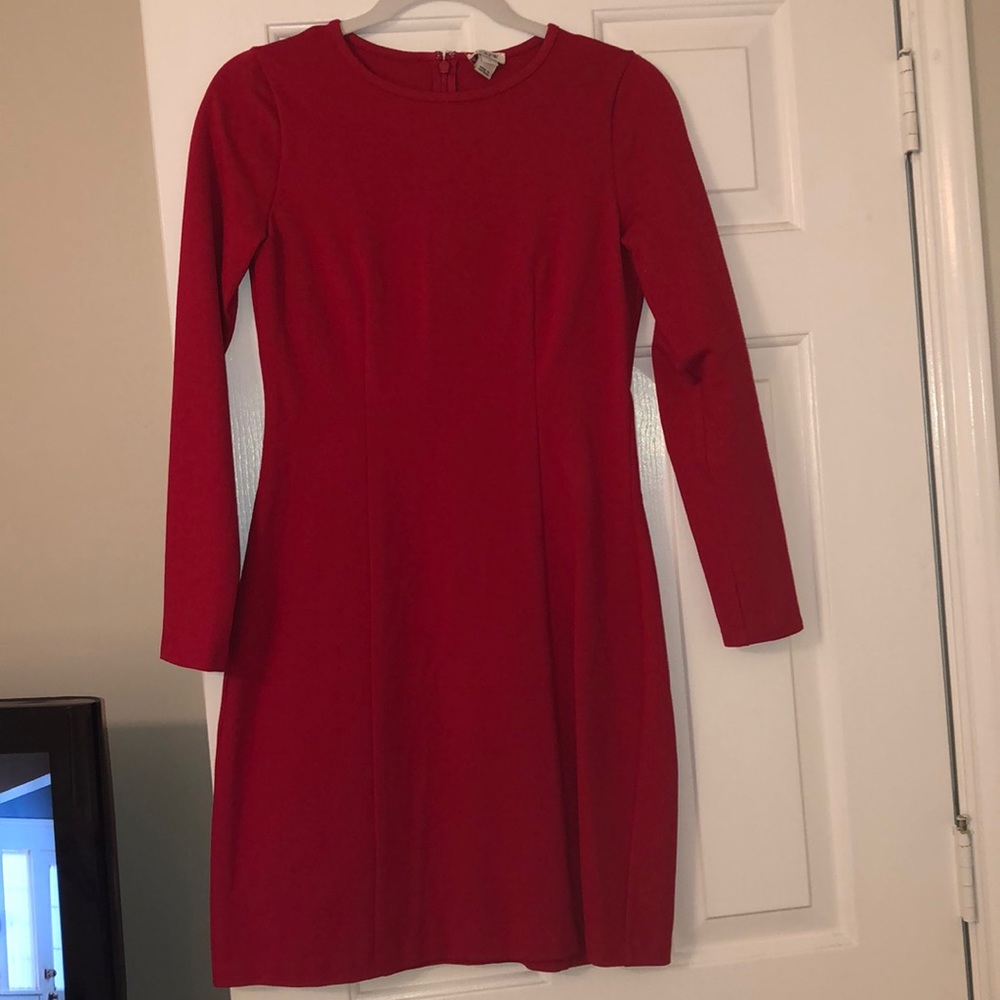 Jcrew red long sleeve dress.
